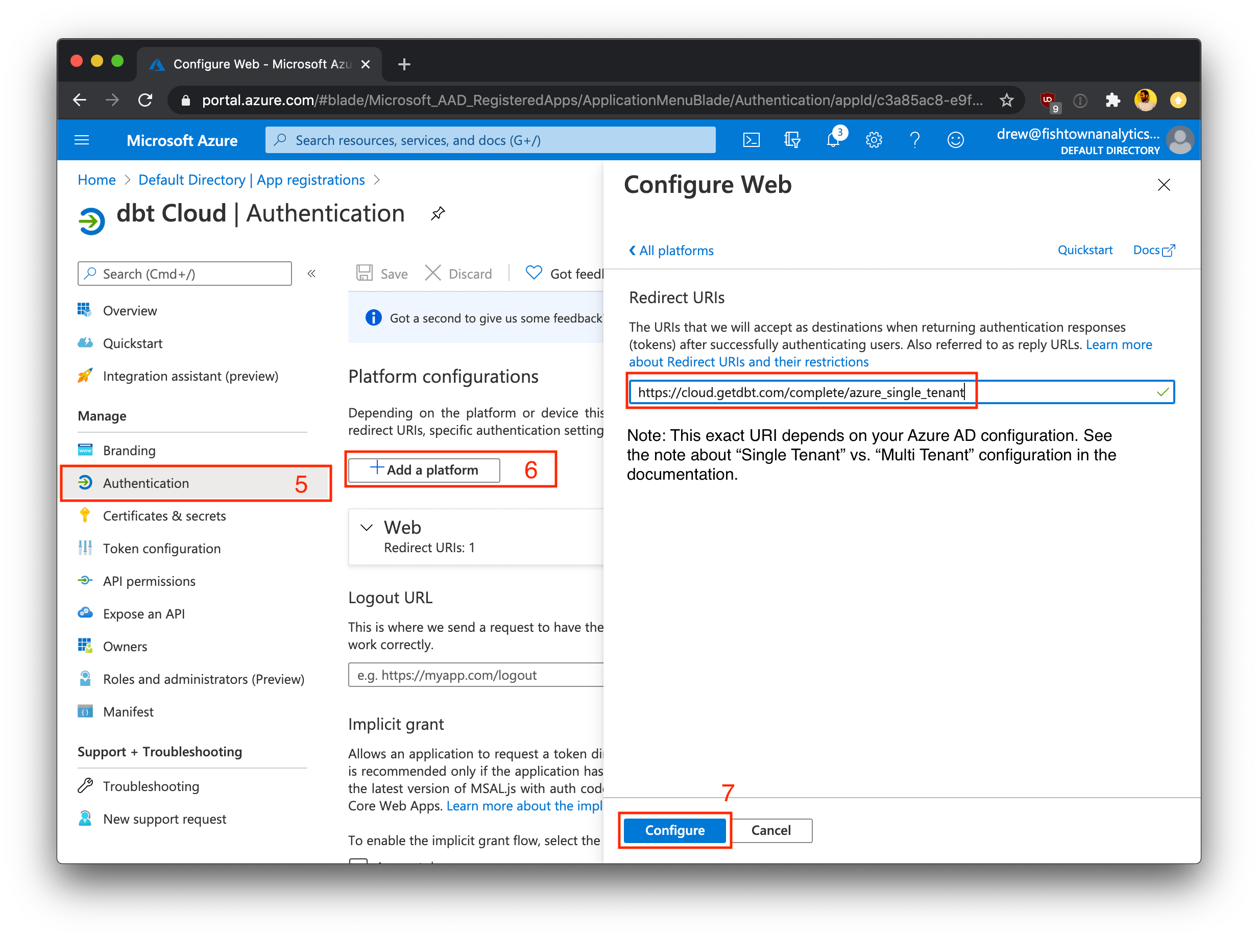 Configuring a Redirect URI